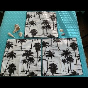 Three (3) Pottery Barn 100% Cotton Pillow Covers White With Black Palm Trees